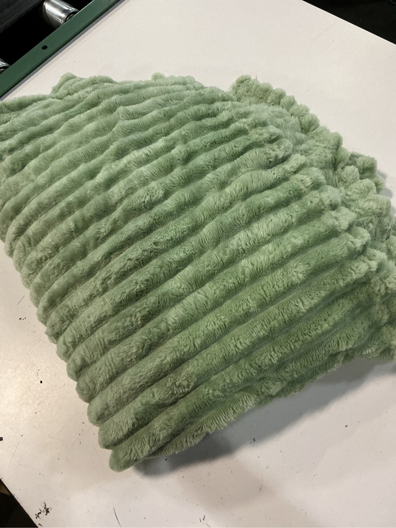 Condition photo showing Good Condition for sage green fleece throw blanket 50”×60” for couch sofa bed,super soft cozy plush microfiber flannel blanket with stripes design lightweight for adults,woman,girls 50×60inch sage green