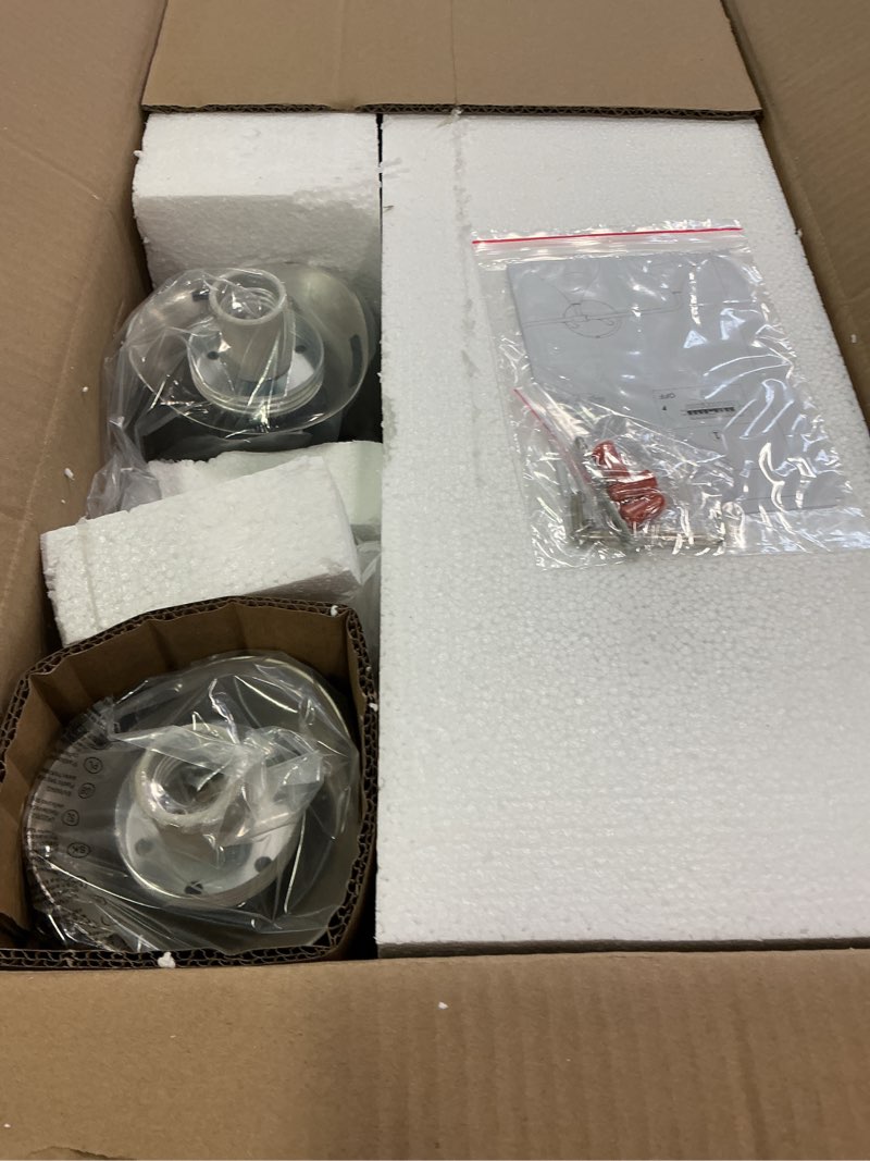 Condition photo showing Good Condition for Bathroom Vanity Light Fixtures: Brushed Nickel 3-Light Mid Century Modern Bathroom Lighting Fixtures Over Mirror - Wall Sconce with Milky White Globe Glass for Bath Living Room Brushed Nickel 3 Light