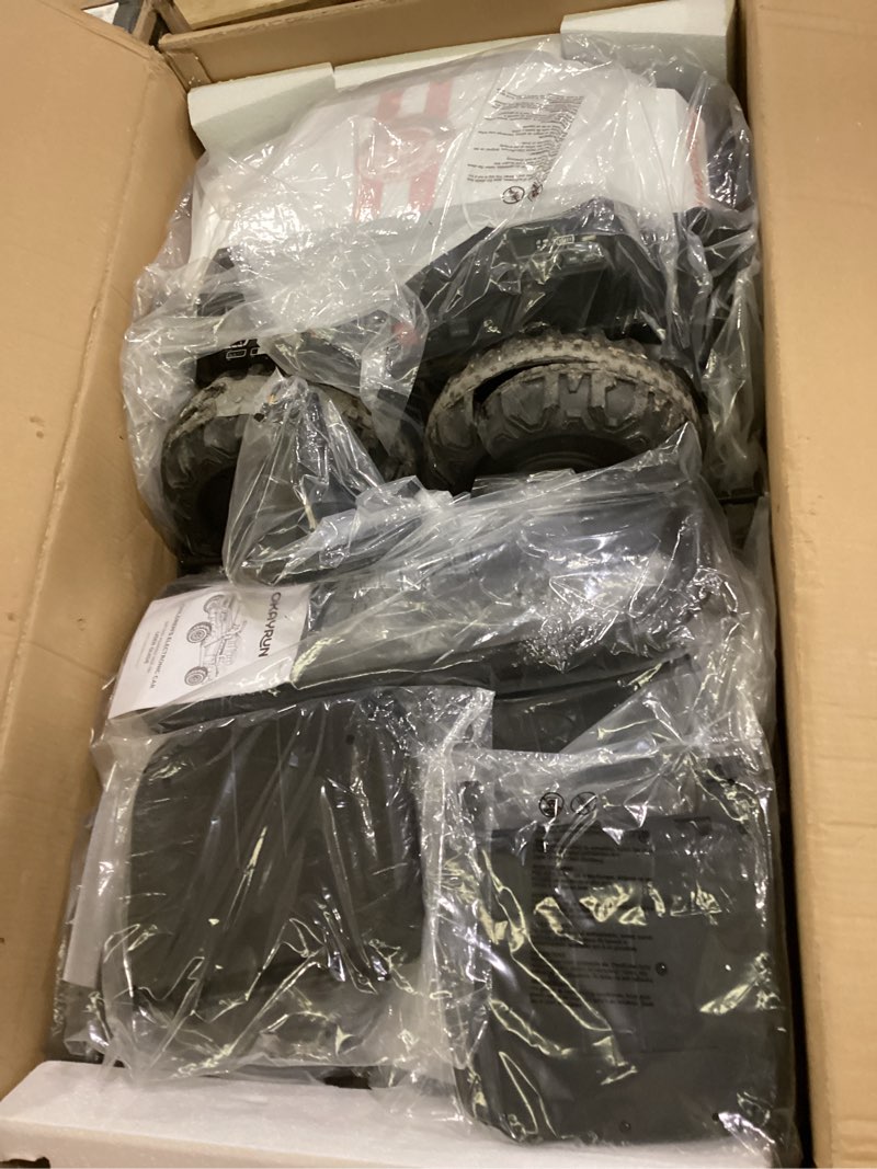 Condition photo showing As Is for (not tested)2 seater ride on car for kids, 24v ride on toy, fast 4.97mph truck, 4wd kids electric vehicles with remote control, spring suspension, front & behind led lights, dual storage, 3 speeds, music, black