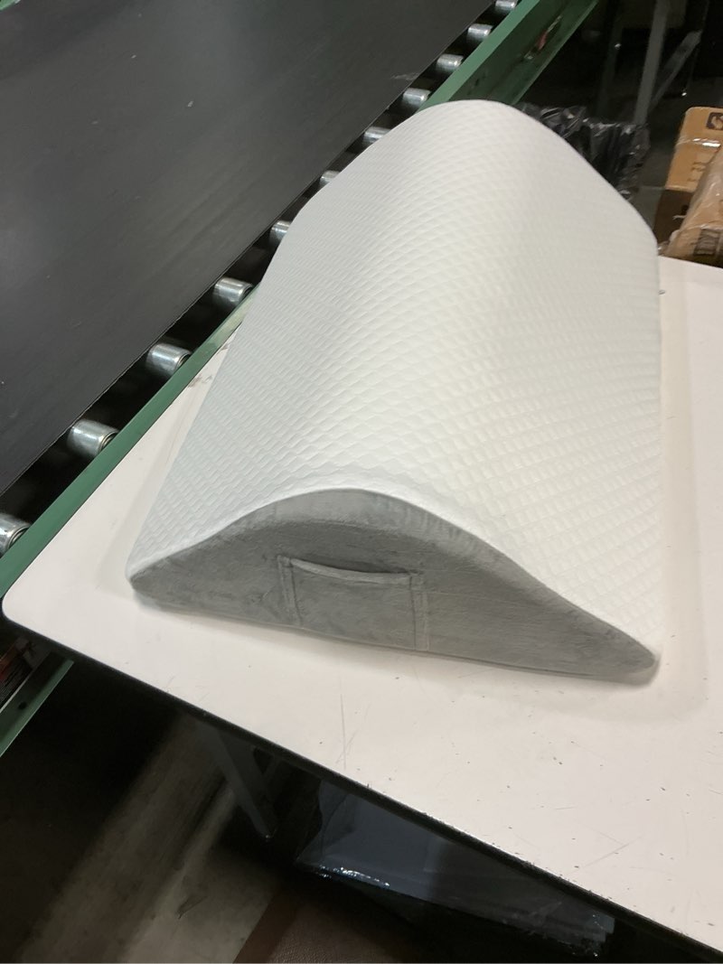 Condition photo showing As Is for knee wedge pillow, memory foam leg pillow bed wedge for sleeping, post surgery triangle pillow wedge for knee support, leg elevation, knees hip back pain relief (23.6" x 26" x 10", extra large, white) 23.6*26*10 inch white/grey
