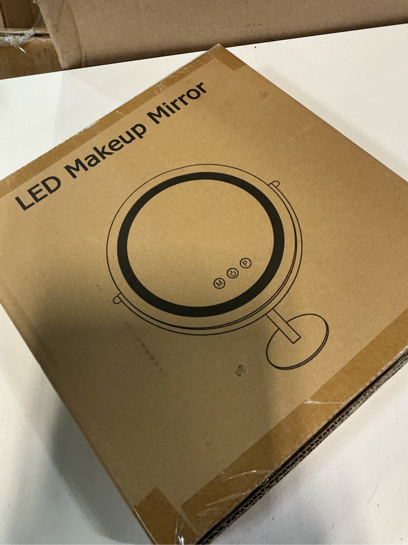 Condition photo showing New/Like New for makeup mirror with lights, lighted makeup mirror with magnification, 1x/10x, large round vanity mirror with stand, 3 color modes, brightness adjustable, smart touch control, 13 inches diameter 15"l x 13"w