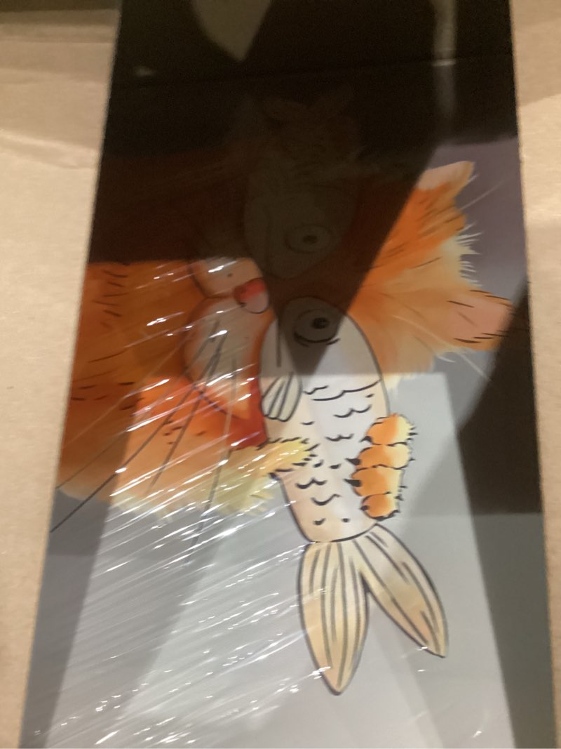 Condition photo showing As Is for Framed Funny Orange Cat Wall Art, Cute Animal Artwork Wall Decor, Farmhouse Cartoon Cat with Fish Eyes Canvas Prints Painting for Bedroom Bathroom Kids Room Living Room Kitchen 24x24 Inch 24"L x 24"W orange and gray