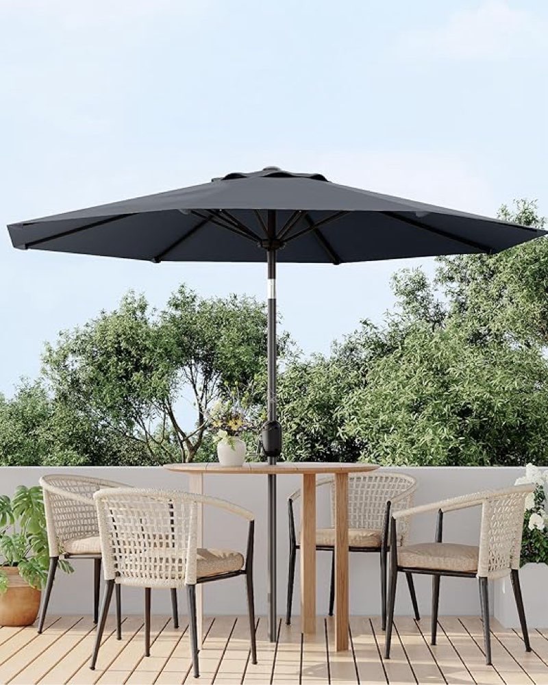 garveelife 10 ft outdoor patio umbrella, table market umbrella with push button tilt and crank, 8 sturdy ribs uv protection waterproof for garden, deck, backyard, pool, grey