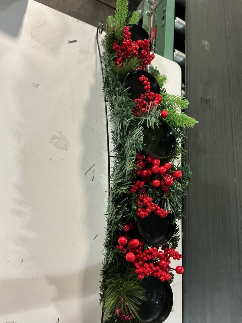 Condition photo showing Good Condition for Yungyan Christmas Tabletop Centerpiece 30 Inch, Includes 5 Candle Holders Without Candle, Norfolk Branch, Red Berries, Red Balls and Base, Christmas Artificial Dinner Table Decorations Red Ball Style