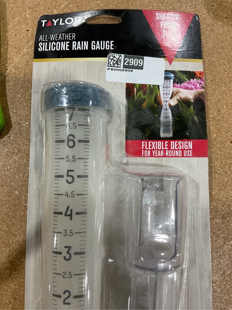 Condition photo showing New/Like New for taylor capacity break and freeze proof flexible silicone rain gauge, measure and monitor precipitation, easy to read for backyard, patio, garden, and lawn, post mount or ground stake, 7-inch, teal