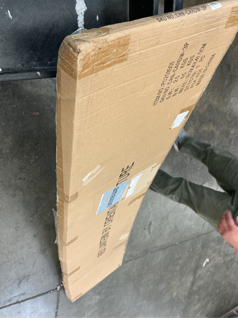 Condition photo showing As Is for 6 ft. tall white temporary cardboard folding screen - 3 panel 6 ft tall - 3 panel