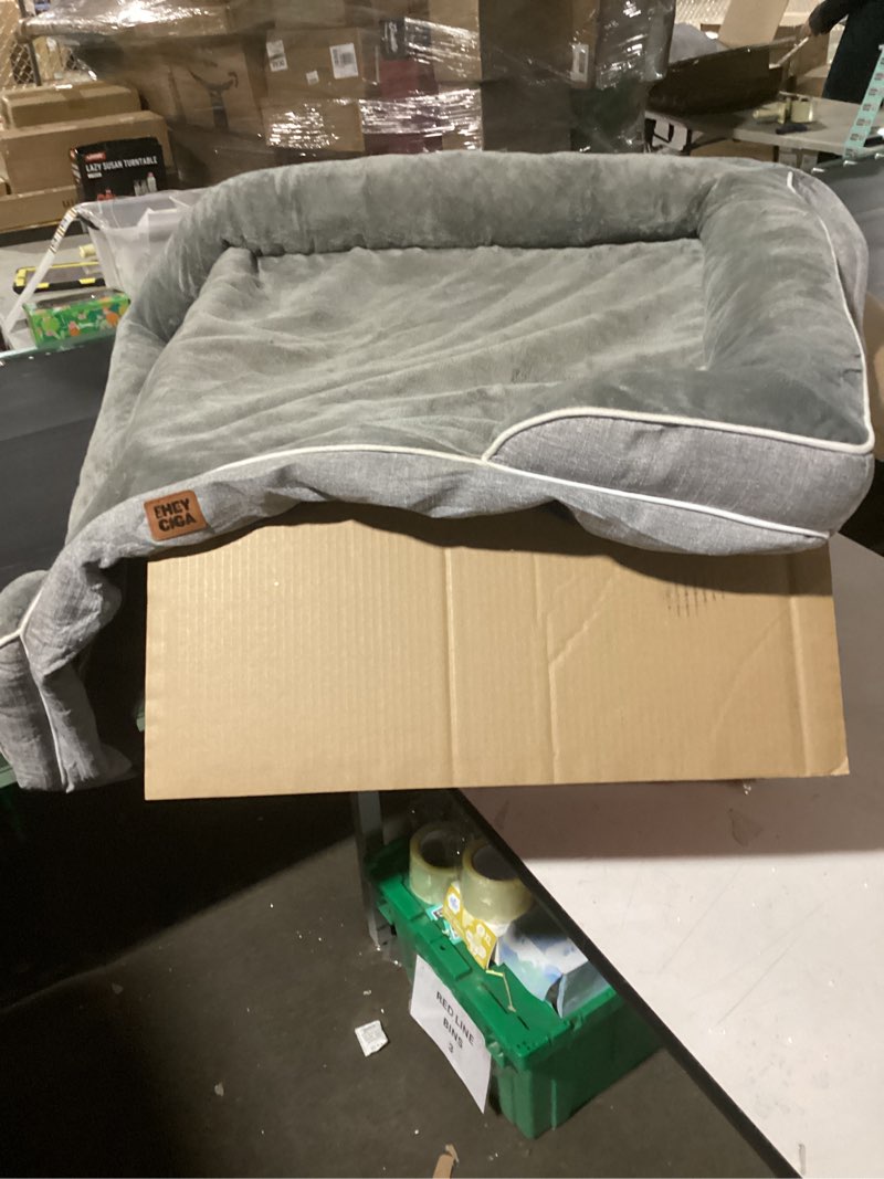 Condition photo showing As Is for eheyciga orthopedic dog bed for small dogs, waterproof memory foam small pet beds with sides, non-slip bottom and egg-crate foam medium dog couch bed with washable removable cover, grey 24.0"l x 18.0"w x 6.0"th grey