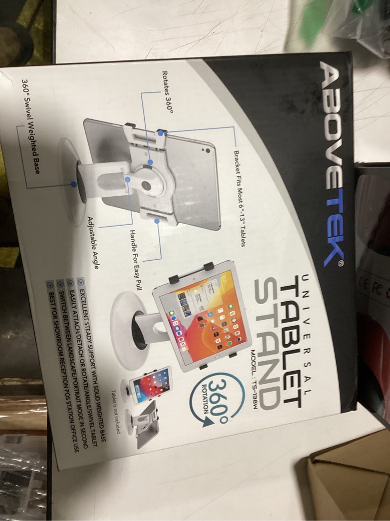 Condition photo showing Good Condition for AboveTEK Retail Kiosk iPad Stand, 360° Rotating Commercial POS Tablet Stand, Fits 6"-13" (Screens) iPad mini Pro-Business Swivel Tablet Holder, for Store Office Reception Kitchen Desktop (White)