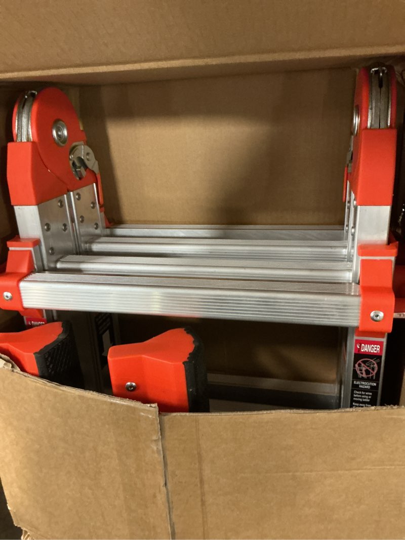 Condition photo showing As Is for Ladder, A Frame 4 Step Ladder Extension, 14 FT Anti-Slip Multi Position & Storage Folding Ladder, 330 lbs Security Load Telescoping Aluminum Ladders for Stairs Home Indoor Outdoor Roof 14FT Silver