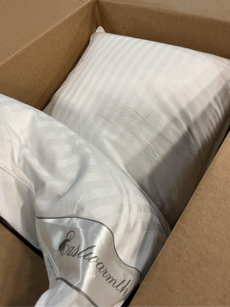 Condition photo showing As Is for Goose Down Feather Soft Pillows One Pillow 100% Cotton Supportive Bed Pillow Stripe White Color King Size 20x36 inch King (Pack of 1) Stripe