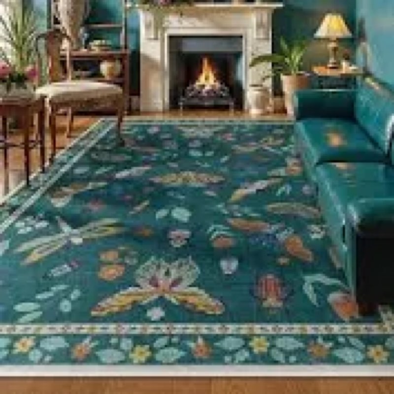 Lahome Insect 9x12 Area Rugs for Living Room Bedroom, Soft Washable Rugs 9x12 Stain Resistant, Ultra-Thin Non-Slip Non-Shedding Accent Carpet for Dining Room Office, Dark Green Green 9' x 12'