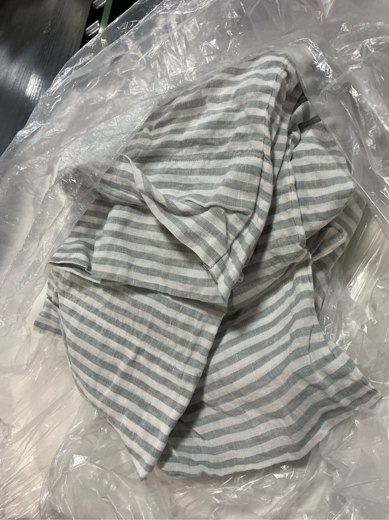 Condition photo showing Good Condition for european linen fitted sheet set, full, mist/white stripe