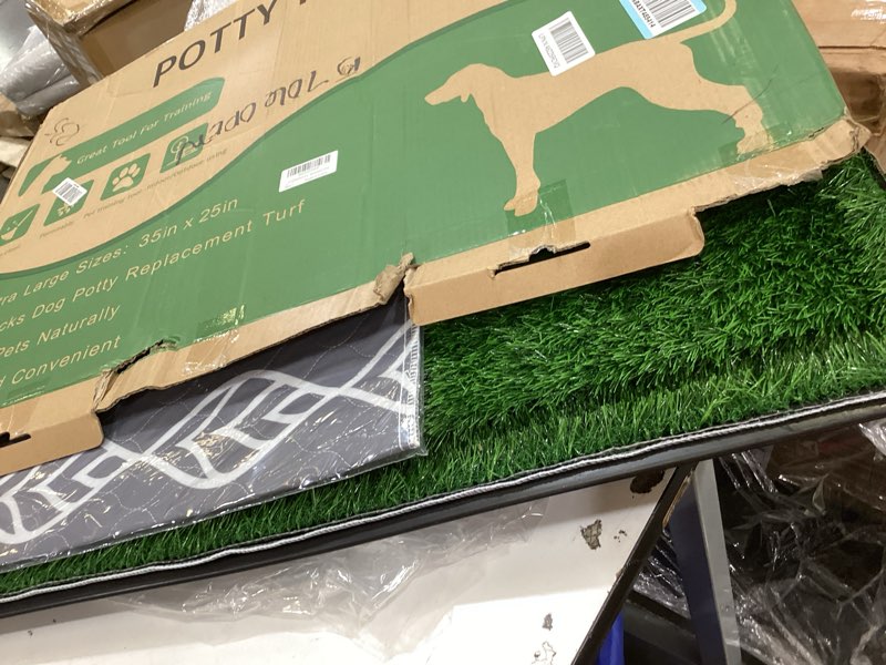 Condition photo showing Good Condition for loobani large dog grass pad with tray - 35x23in dog litter box with 2 artificial grass patch + 2 washable pee pads - quickly absorbency indoor outdoor potty for patio balcony apartment use