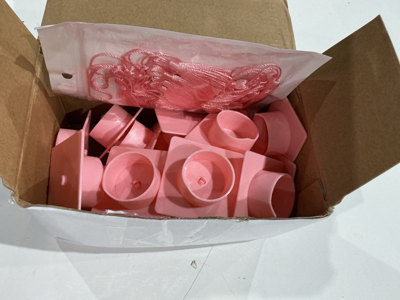 Condition photo showing Good Condition for qunclay 30 pieces mini graduation cap pink hats with pink tassels plastic grad cake pops cover toppers for graduation party decorations