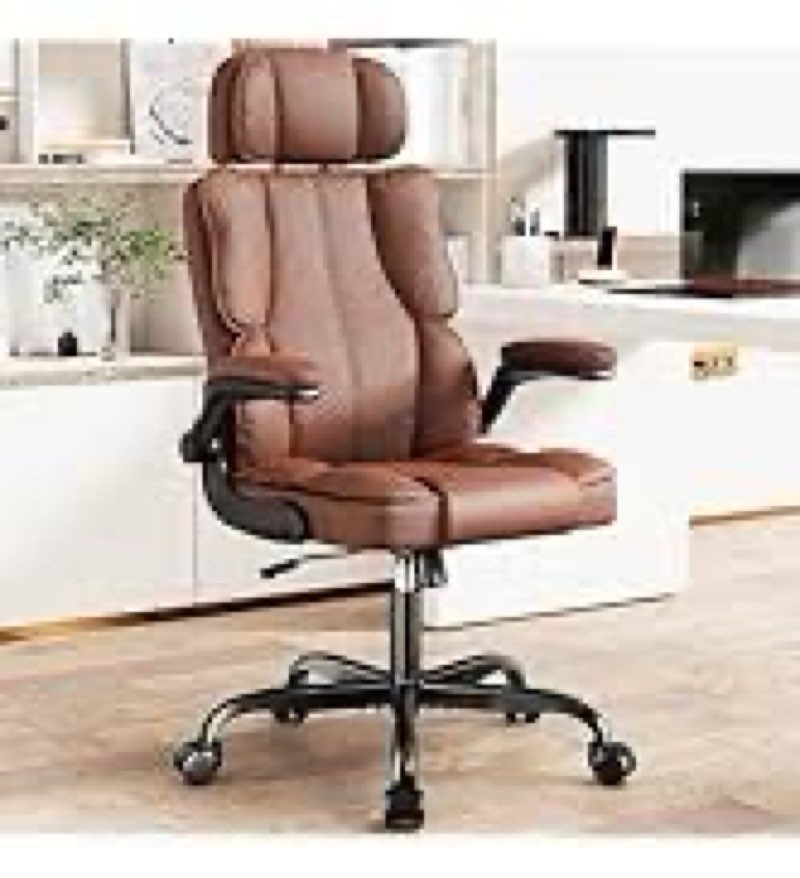 Kensaker Executive Leather Office Chair, Computer Chair with Thick Cushion & Lumbar Support, Ergonomic Desk Chair with Adjustable Headrest & Armrests,Black