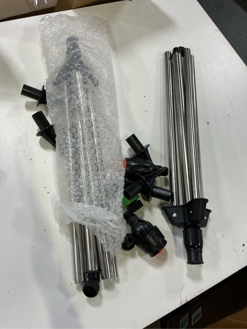 Condition photo showing As Is for duty 360 tripod sprinkler with size inlets 1 2 nozzle 3 4 female for wide coverage lawn garden yard irrigation 2 pack