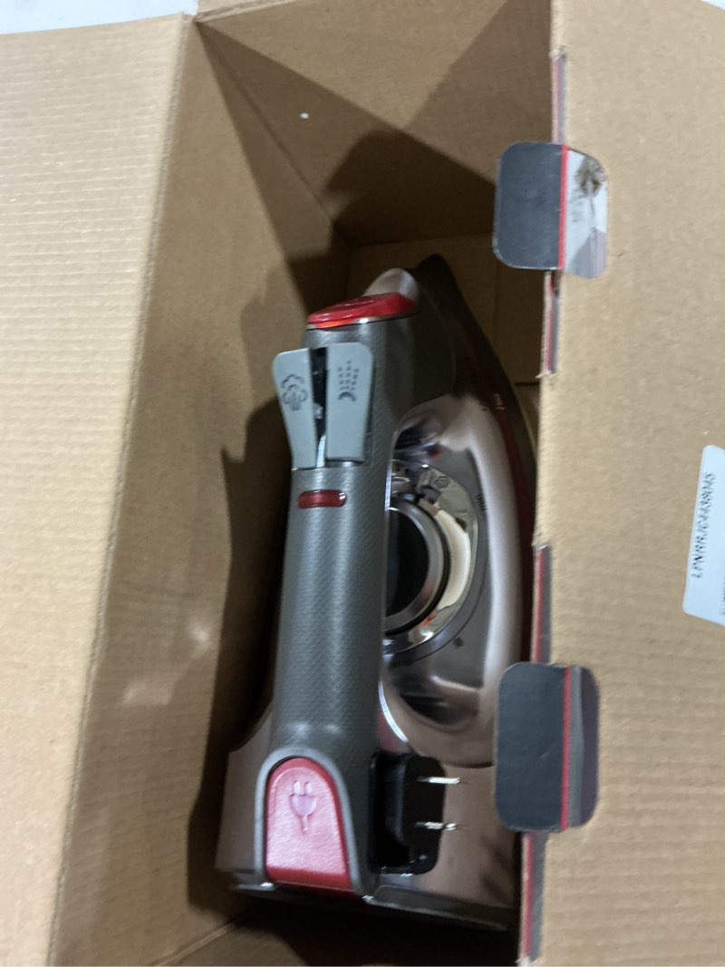 Condition photo showing As Is for CHI Steam Iron for Clothes with 8’ Retractable Cord, 1700 Watts, 3-Way Auto Shutoff, 400+ Holes, Professional Grade, Temperature Control Dial, Titanium Infused Ceramic Soleplate, Silver (13106) 1700 Watts Titanium-Infused Ceramic Soleplate, Silver