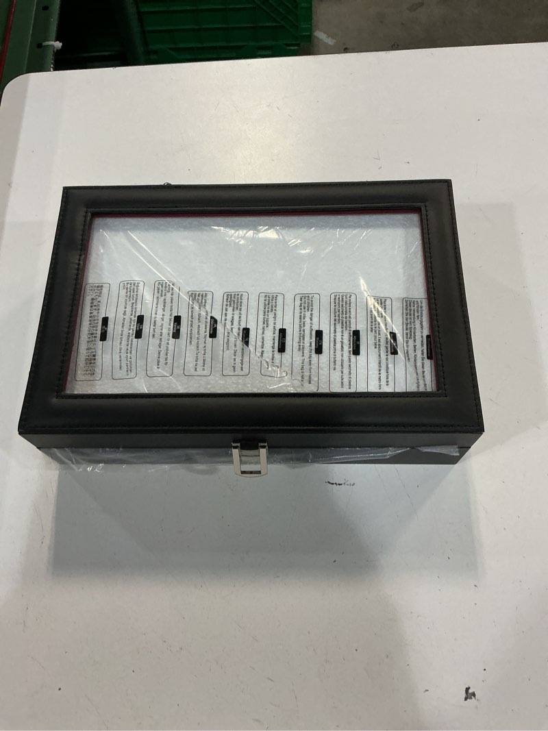 Condition photo showing Good Condition for songmics watch box, 12-slot watch case with large glass lid, removable watch pillows, watch box organizer, gift for loved ones, black synthetic leather, wine red lining ujwb120r01 black + wine red 12 slot
