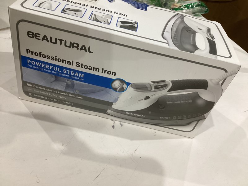 Condition photo showing Good Condition for BEAUTURAL 1800-Watt Steam Iron with Digital LCD Screen, Double-Layer and Ceramic Coated Soleplate, 3-Way Auto-Off, 9 Preset Temperature and Steam Settings for Variable Fabric Gray