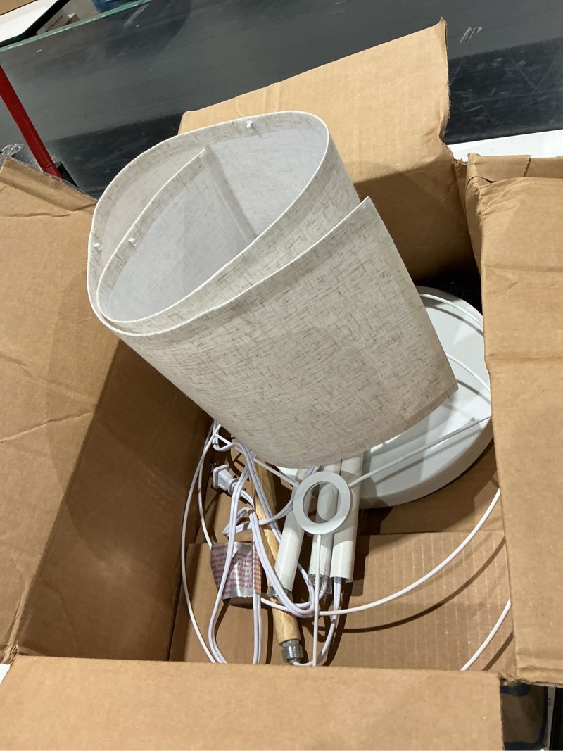 Condition photo showing Good Condition for bedroom floor lamp farmhouse floor lamps for living room mid-century pole lamp linen lamp shade, standing tall lamps for bedrooms and office (white)