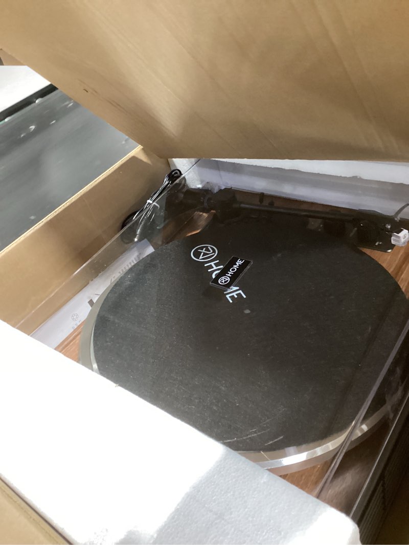 Condition photo showing New/Like New for Vinyl Record Player, All-in-one Record Player with Built-in Speakers, Bluetooth Turntable for High Fidelity Sound, Aux-in Functionality, 2 Speed, for Sound Enjoyment and Home Decor (Walnut Wood)