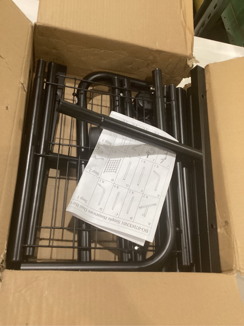 Condition photo showing New/Like New for Simple Houseware Double Rod Garment Rack with Wheels and Hooks, Black