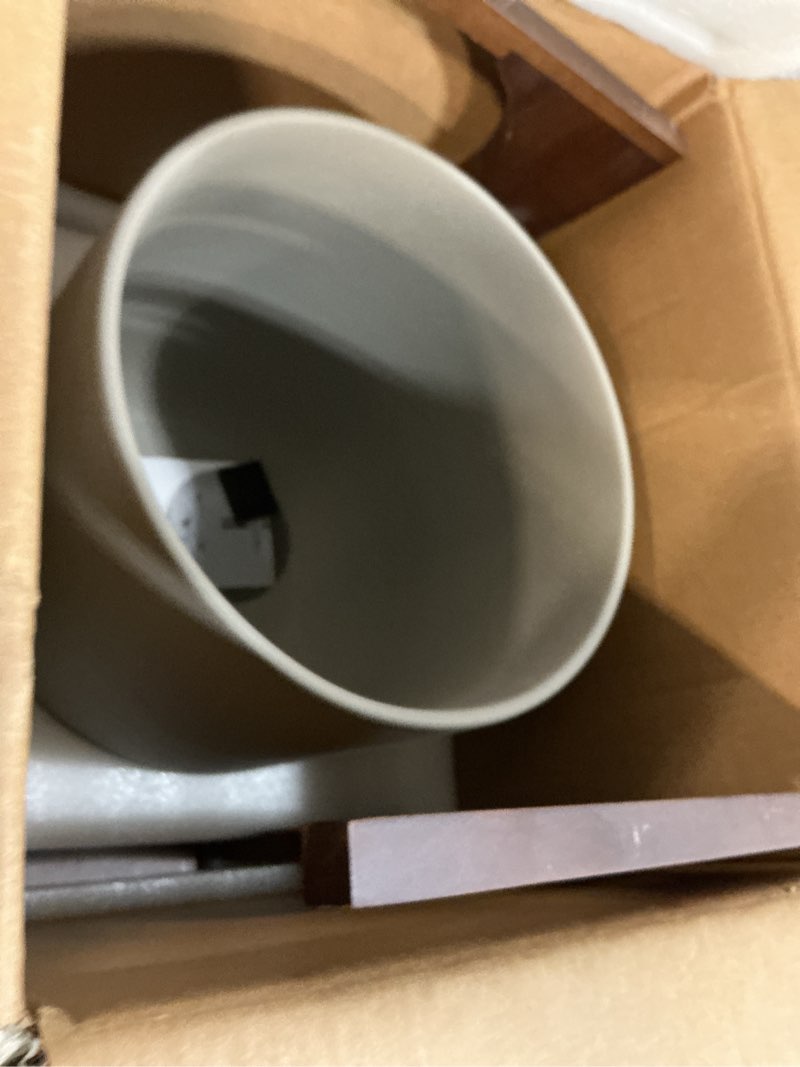 Condition photo showing New/Like New for le tauci 12 inch plant pot with acacia wood stand, ceramic large planters for indoor plants, indoor pots for plants office living room, cylinder planter with drainage hole and plug, neutral gray neutral gray 12 inch