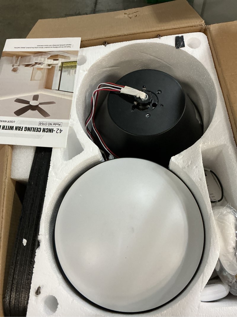Condition photo showing Good Condition for ceiling fans with lights, 42 inch low profile ceiling fan with light and remote/app control, flush mount, reversible, 3cct, dimmable, noiseless, black ceiling fan for indoor/outdoor use