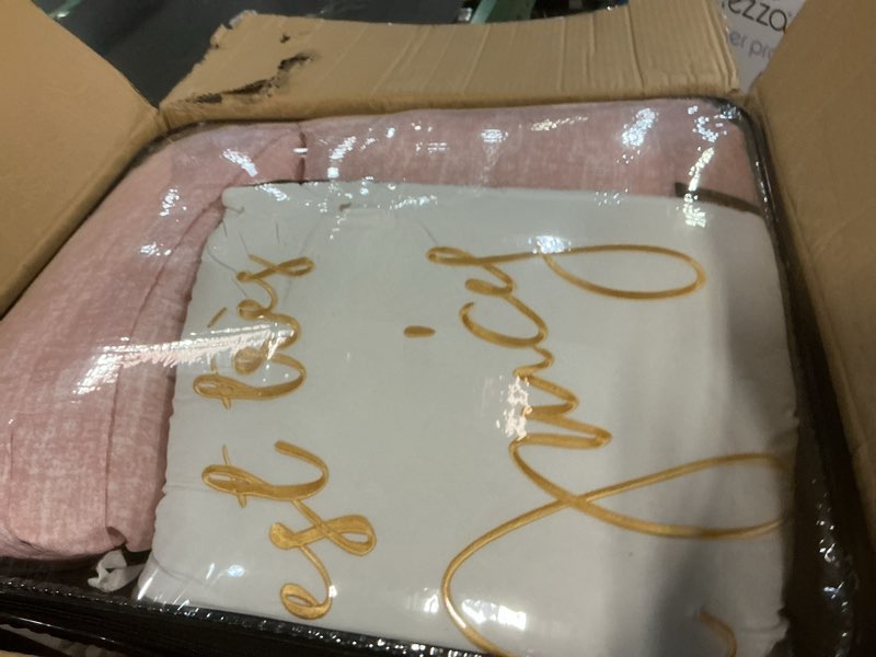 Condition photo showing Good Condition for Juicy Couture Cabana Stripe Reversible Bedding Set - King Size - Dogwood Pink/White Stripe Print – 6 Piece Set – Includes 1 104" x 90" Comforter, 3 Decorative Pillows, 2 Shams Cabana Stripe Dogwood Pink/White King