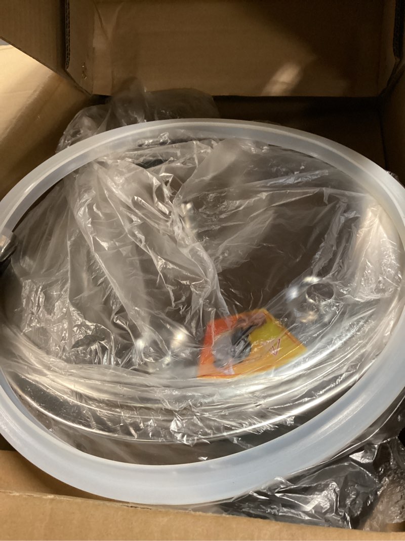 Condition photo showing New/Like New for stainless steel pressure cooker 10 quart all stovetops induction compatible food grade heavy duty multi safety system durable body handle for home and commercial use, deeluban 10.6 quarts