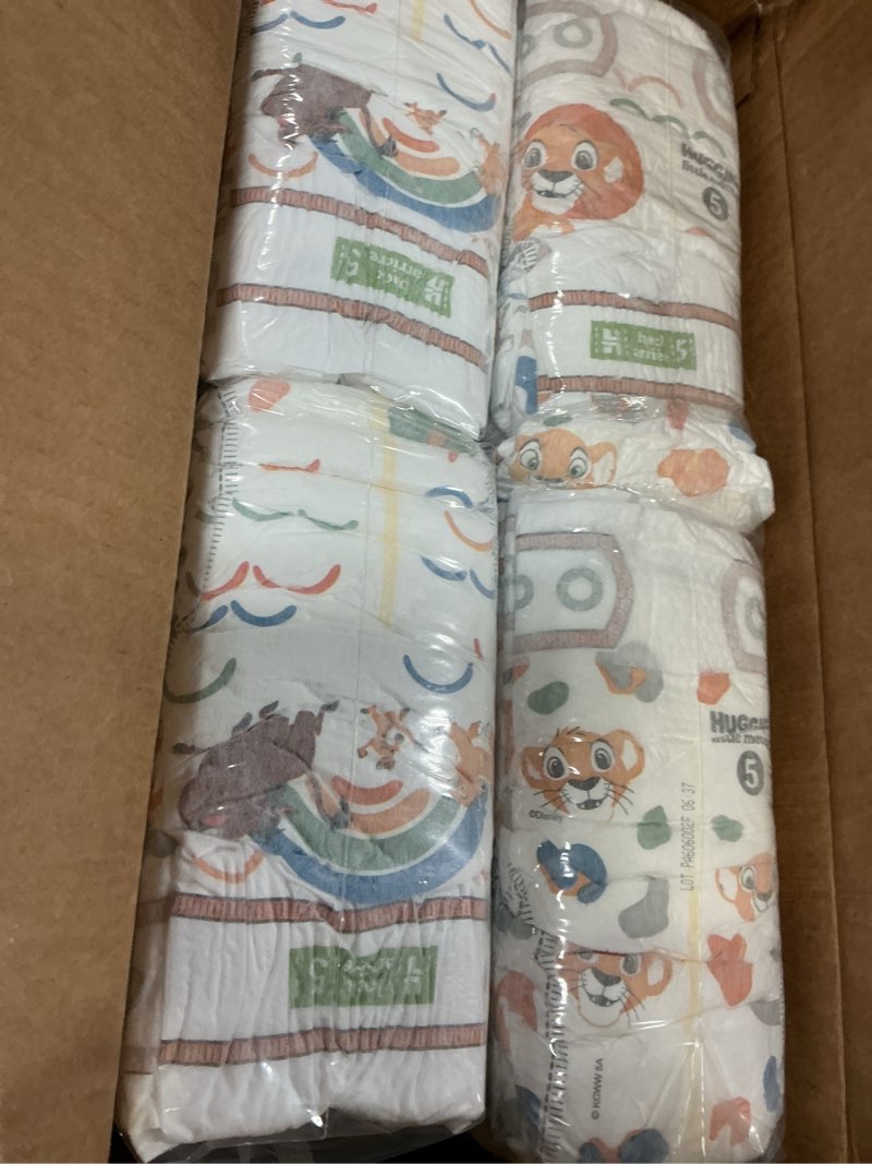 Condition photo showing Good Condition for huggies size 5 diapers, little movers baby diapers, size 5 (27+ lbs), 104 count, packaging may vary size 5 104