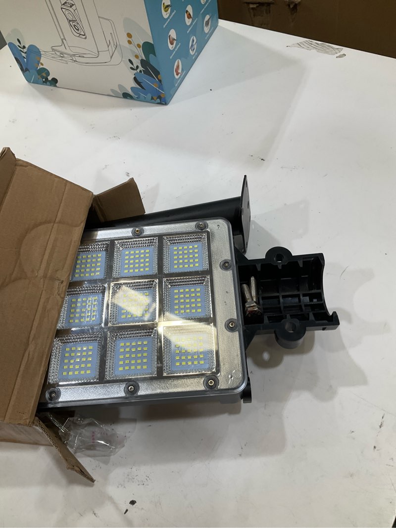 Condition photo showing Good Condition for solar lights outdoor, 9000lm super bright 3 head motion sensor solar flood light dusk to dawn with remote, waterproof led security light for yard garden & street