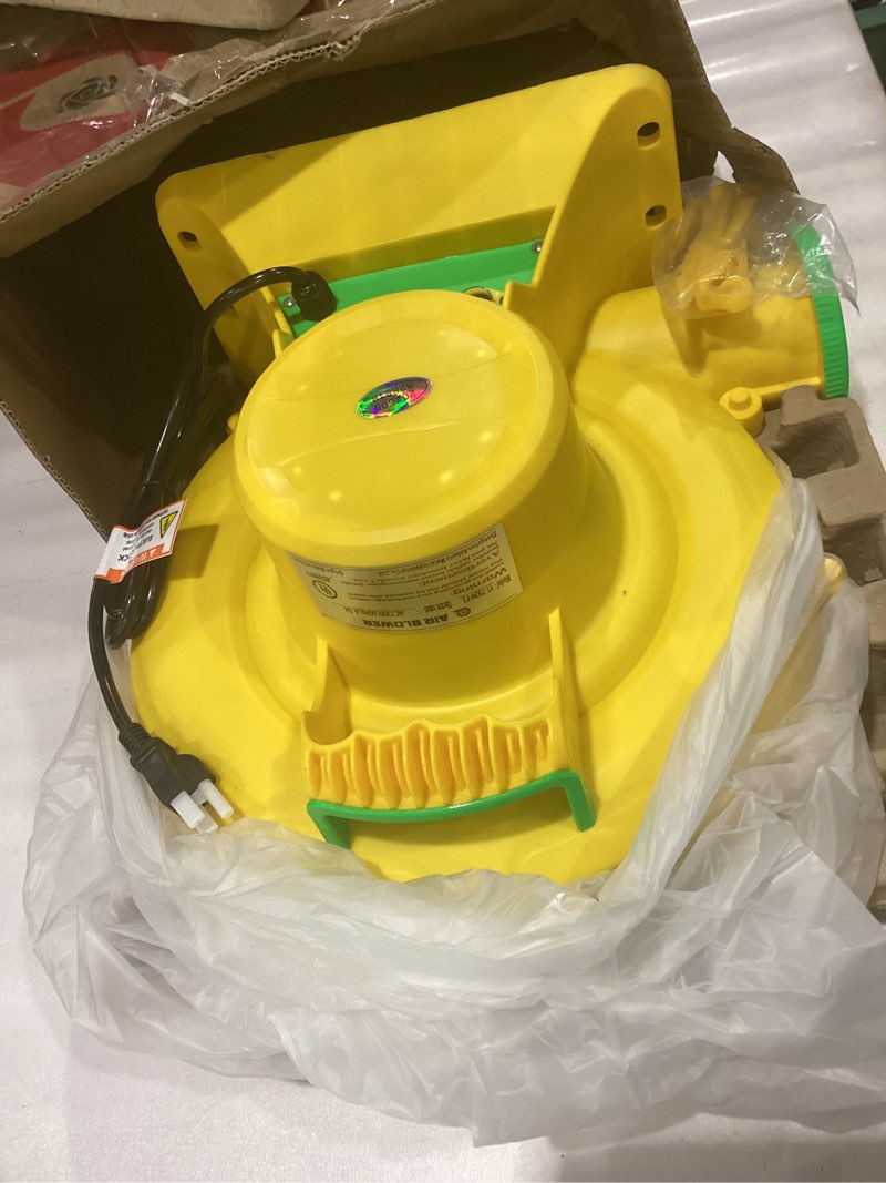 Condition photo showing As Is for Bounce House Blower, 750W/1HP Commercial Air Blower with Double-Sided Fan Blade Design, Strong Wind and Great Heat Dissipation Properties for Bouncy Castle, Jump Slides, Arch, Inflatables