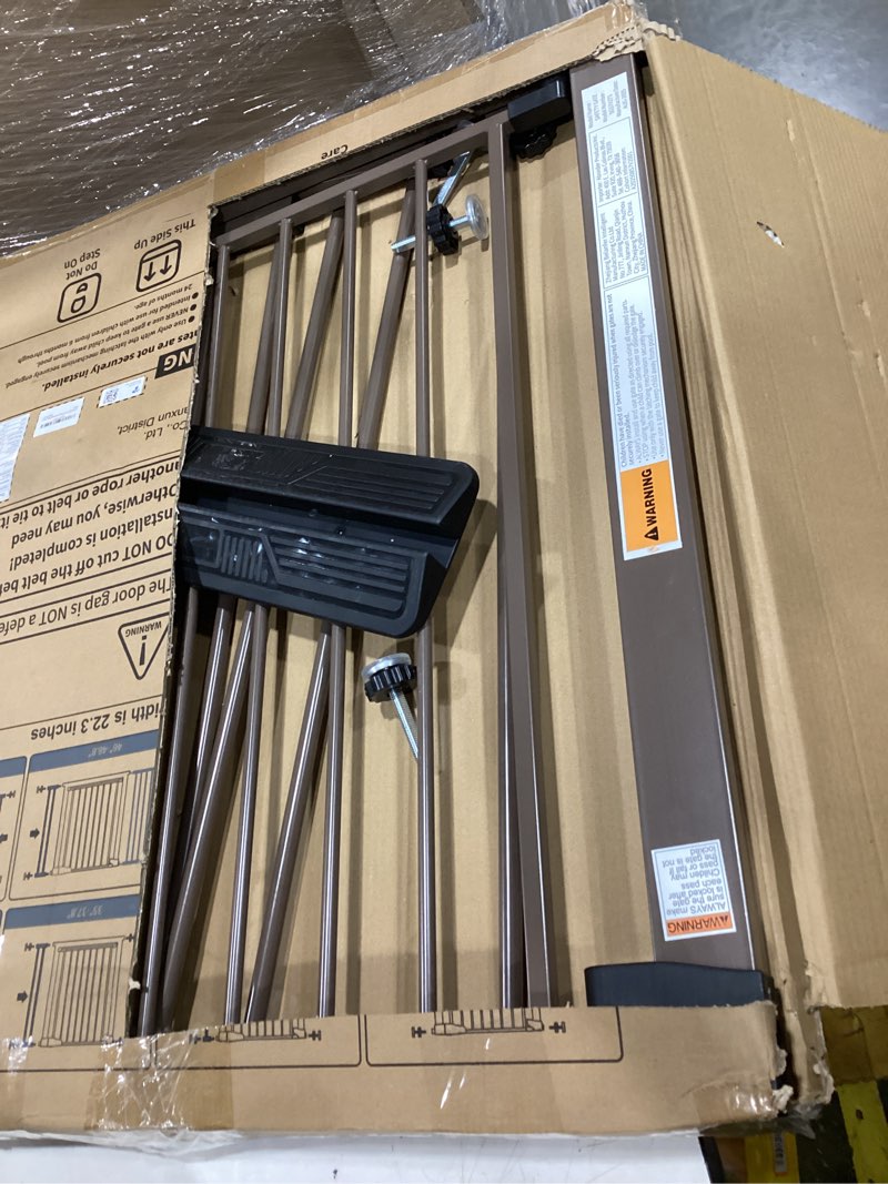 Condition photo showing Good Condition for cumbor 29.7–51.5" extra wide baby gate for stairs, pressure-mounted dog gates for doorways & hallways, auto-close walk-through, no-trip design, child proof safety, dog/pet gate for indoor use, brown brown 29.7-51.5"w x 30.5"h