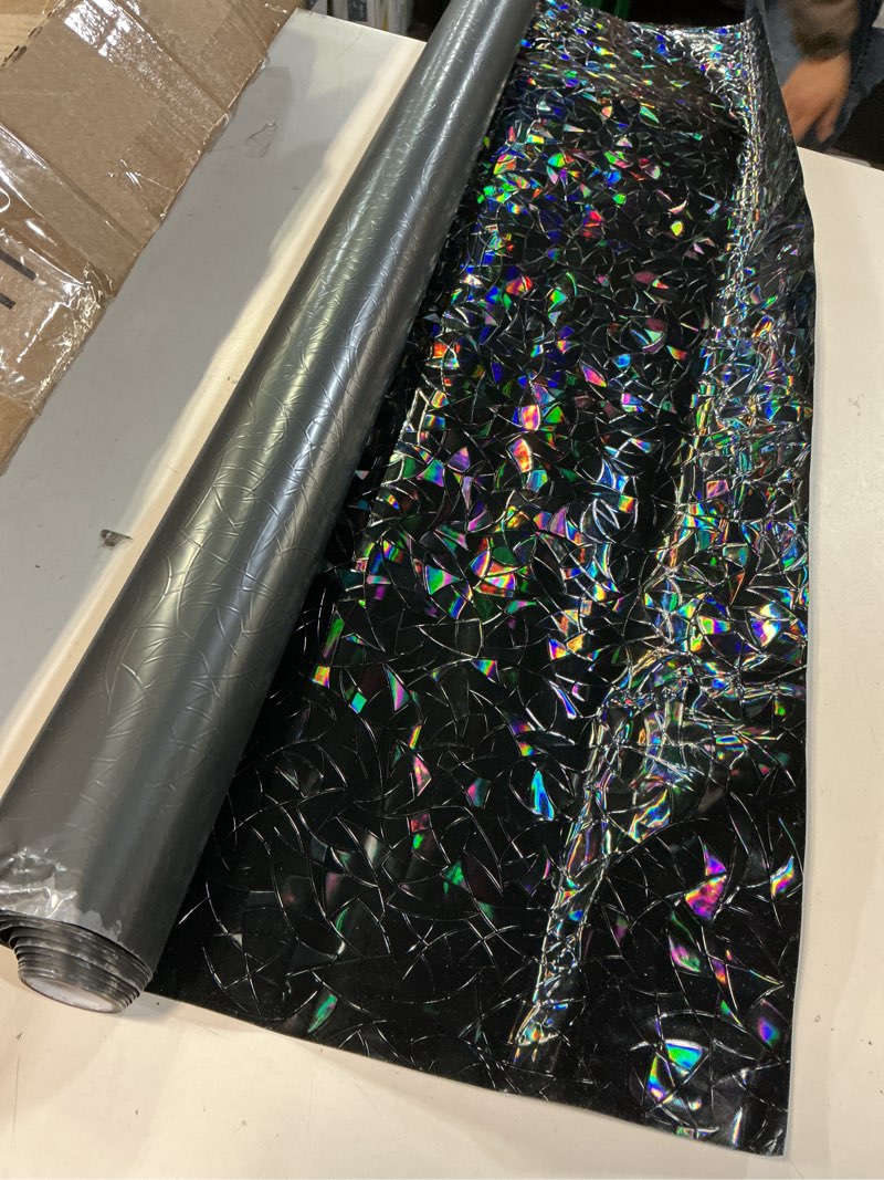 Condition photo showing As Is for rabbitgoo window privacy film rainbow film decorative window sticker, 3d static stained glass cling tint for room darkening day sleep, black, 35.4 x 157.4 inches 35.4" x 157.4" black