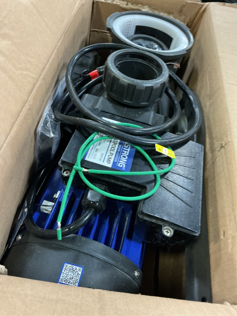 Condition photo showing As Is for aquastrong 2 hp in/above ground single speed pool pump, 220v, 8917gph, high flow, powerful self primming swimming pool pumps with filter basket