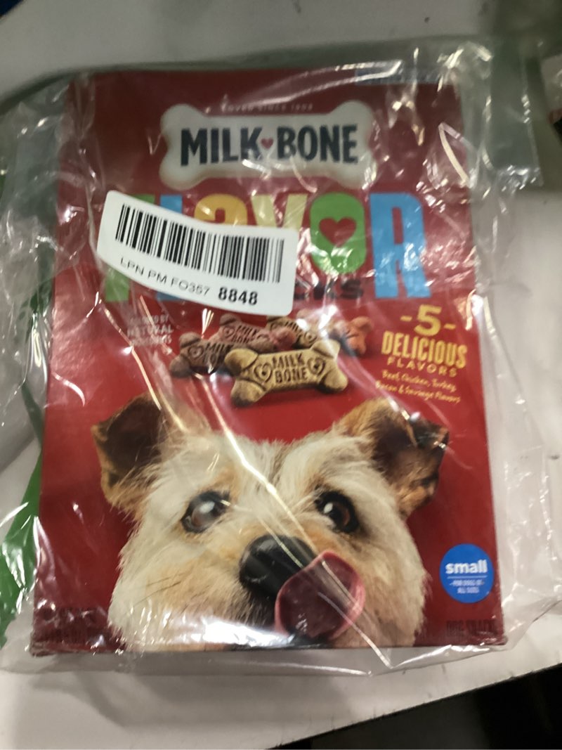 Condition photo showing New/Like New for Milk-Bone Flavor Snacks Dog Treats, Small Biscuits, 24 Ounce Crunchy Texture Helps Reduce Tartar Beef, Chicken, Turkey, Bacon & Sausage 1.5 Pound (Pack of 1)(Best By 02/13/2027)