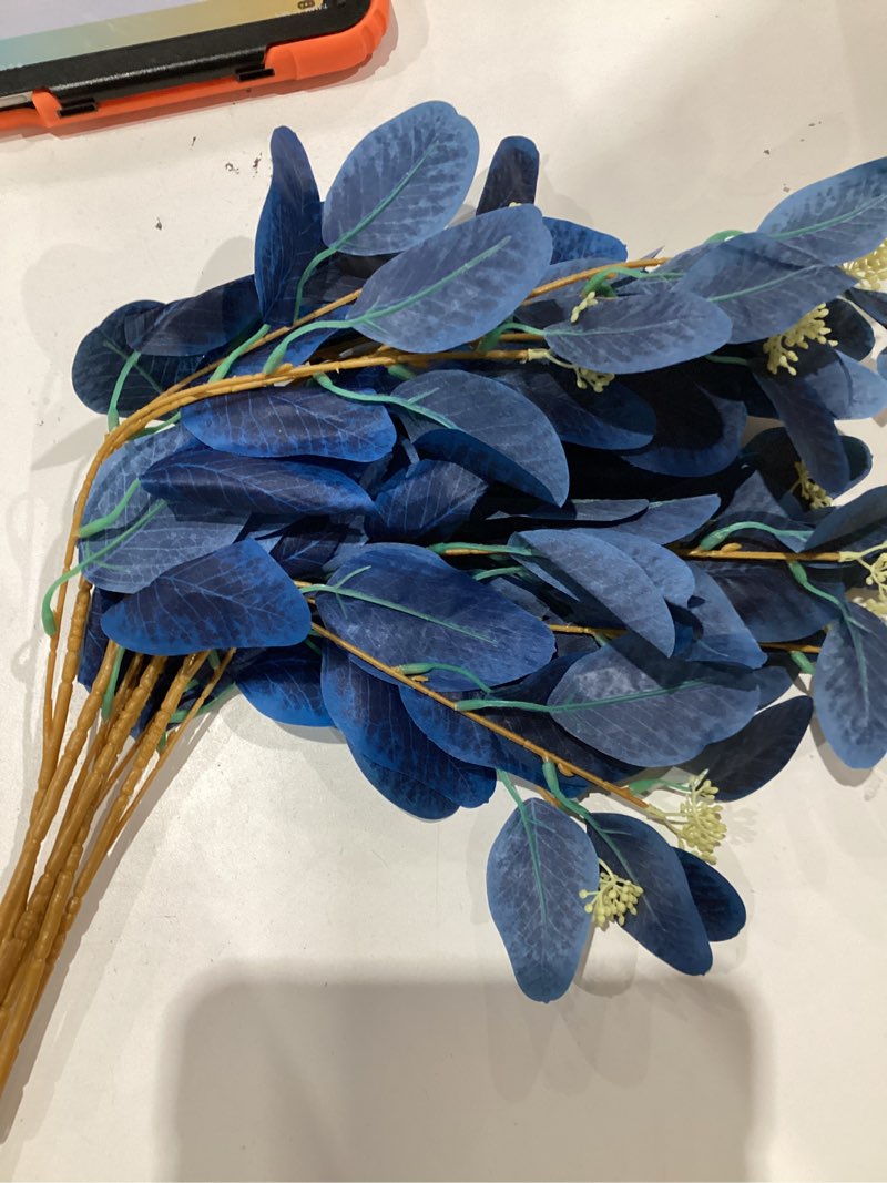 Condition photo showing Good Condition for 6 pieces/lot artificial plants fake eucalyptus leaves of bouquet for bride home table garden decoration (royal blue)