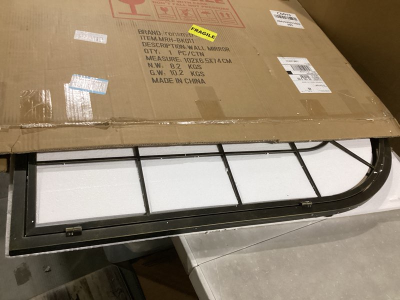 Condition photo showing Good Condition for ironsmithn Arched Window Mirror, 36"x24" Grid Mirrors, Windowpane Mirror, Black Metal Arch Mirrors for Decor Living Room Fireplace Entryway Bedroom Hallway Black8