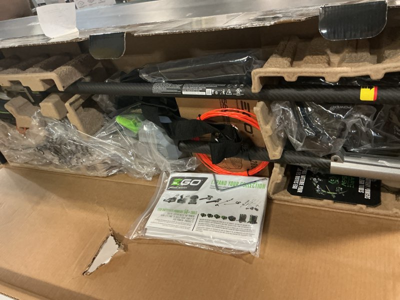 Condition photo showing As Is for ego power+ multi-head system with line iq, powerload 56-volt 17-in straight shaft attachment capable battery string trimmer 5 ah (battery included) (charger included)