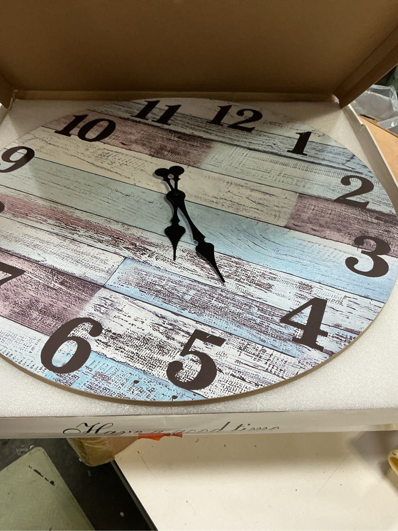 Condition photo showing Good Condition for xnm wood extra large clocks battery operated decorative 24 inch nautical grey rustic wall clock for office round wall clock silent(mdf no solid wood) 24 inch light blue grey