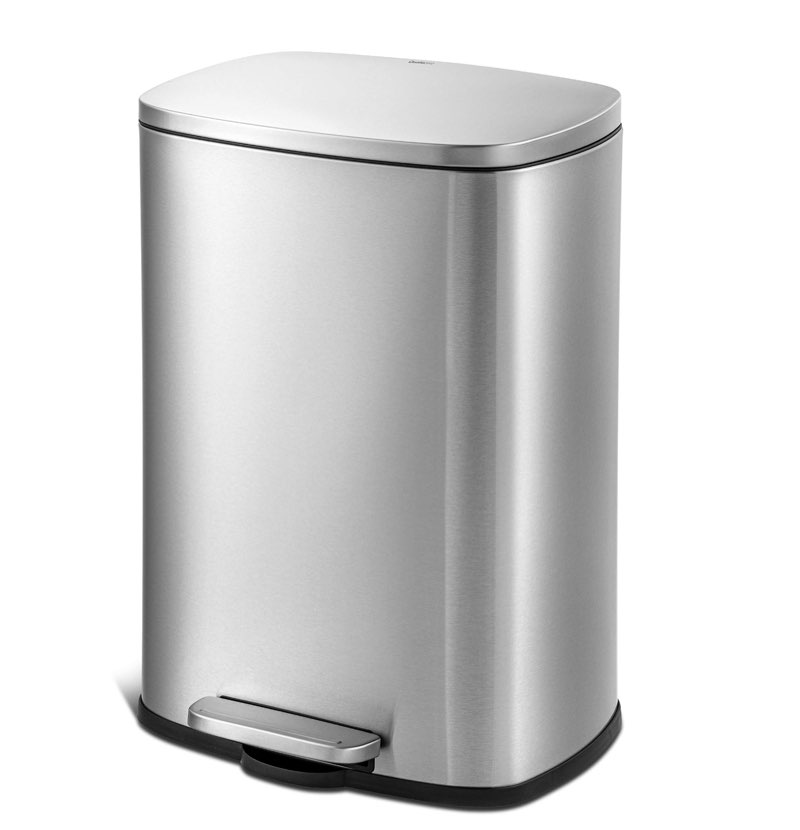 QUALIAZERO 50L/13Gal Heavy Duty Hands-Free Stainless Steel Commercial/Kitchen Step Trash Can, Fingerprint-Resistant Soft Close Lid Trashcan, 50L / 13 GAL