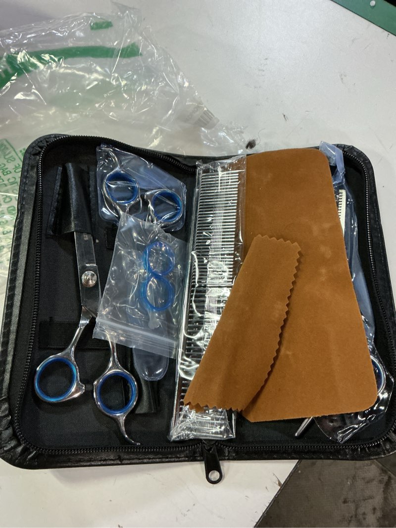 Condition photo showing Good Condition for gimars titanium coated professional 6 in 1 4cr stainless steel dog grooming scissors with safety round tip, heavy duty pet grooming scissor for dogs, cats and other animals professional blue 6 in 1