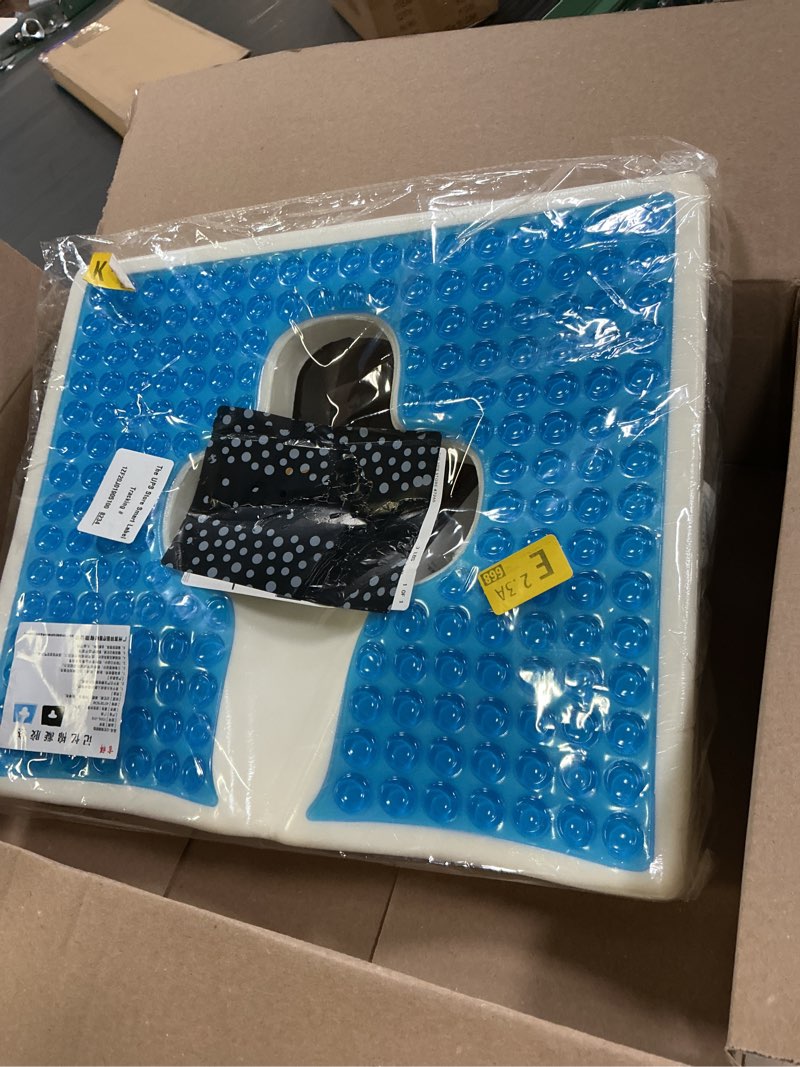 Condition photo showing As Is for bed sore cushion, gel wheelchair seat cushion,18”x16” relieve sciatica, back, coccyx & ulcer pain, foldable ergonomic cushion for bedridden, elderly, with anti-slip cover & handle incomplete