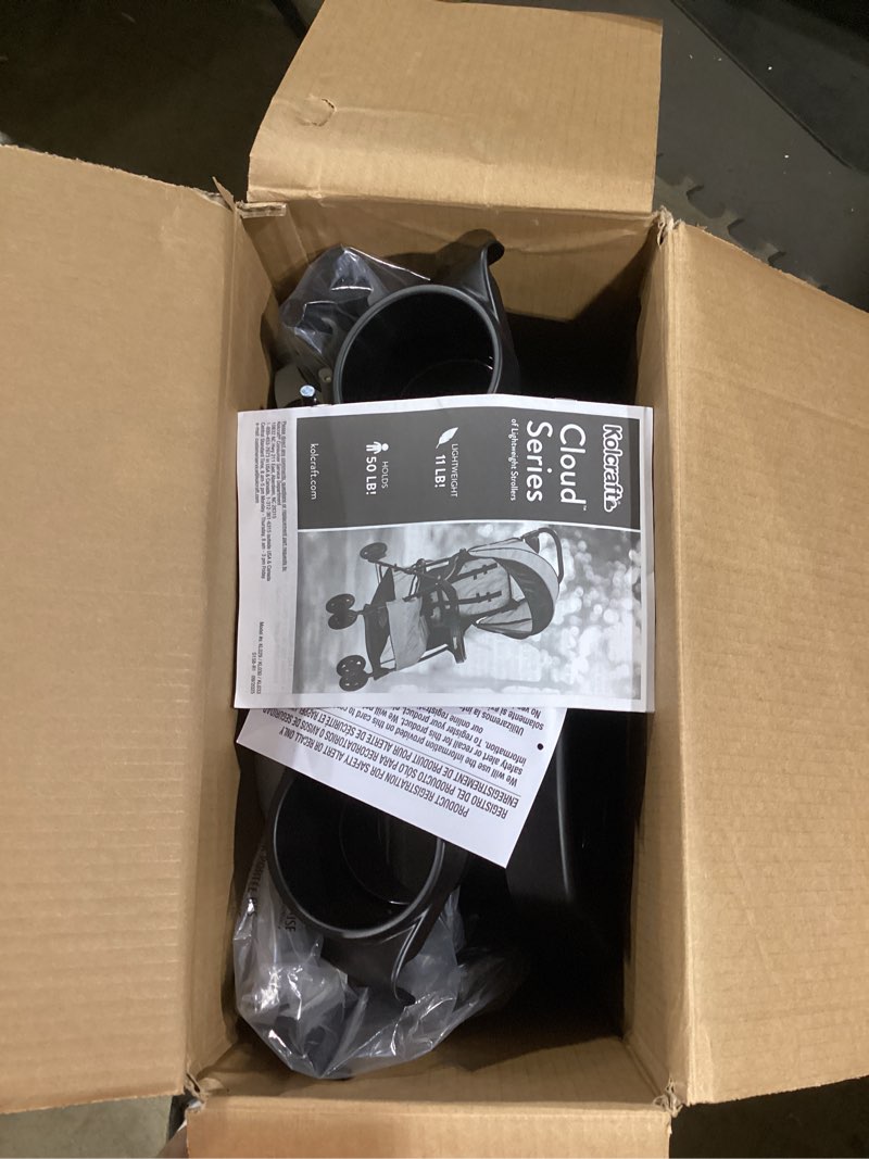 Condition photo showing Good Condition for kolcraft cloud plus lightweight umbrella stroller for toddlers with reclining seat, large storage basket, canopy, infant & parent trays, compact fold for summer travel, durable frame, slate gray slate gray (wheel color may vary)