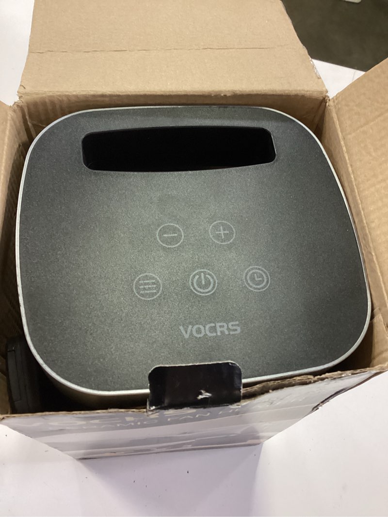 Condition photo showing As Is for small portable space heater for indoor use - vocrs 1500w ptc electric heater with thermostat, remote control, 12h timer, eco and fan mode, rapid and safe heating for bedroom, office