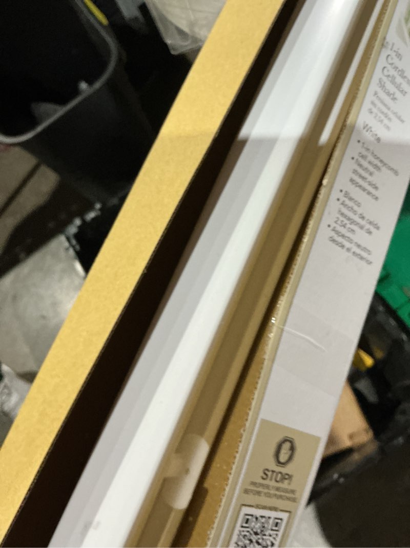 Condition photo showing As Is for allen + roth 34-in x 48-in white light filtering cordless cellular shade