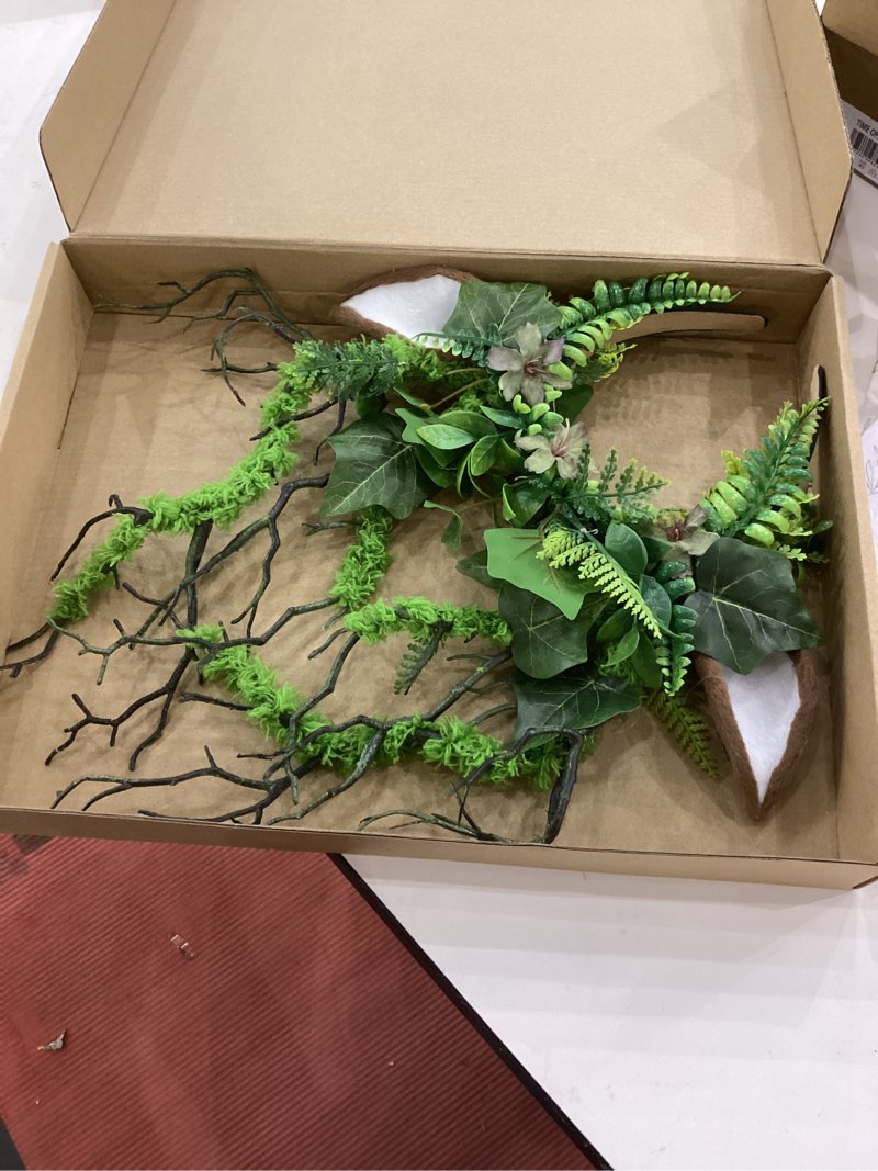 Condition photo showing Good Condition for MOSTORY Branch Deer Antler Headband, Woodland Reindeer Ear Headpiece for Renaissance, Flower Antlers Headband Tree Costume Green