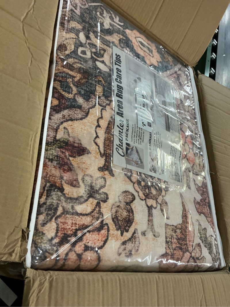 Condition photo showing New/Like New for 9x12 washable area rug boho chic medallion distressed design non-shedding easy care ideal for high traffic areas in rug for living room bedroom office coffee table large carpet