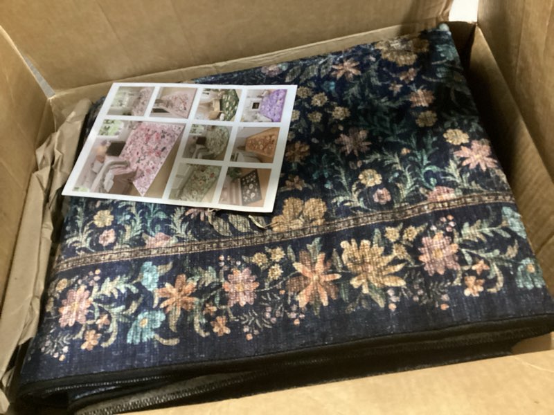 Condition photo showing Good Condition for DOKINO 2x10 Runner Rug for Hallway, Vintage Washable Long Kitchen Rug with Low Pile Design, Floral Non Slip Soft Carpet Runner for Hallway, Kitchen, Bathroom, Bedroom, Black Black 2' x 10' (Rectangular)